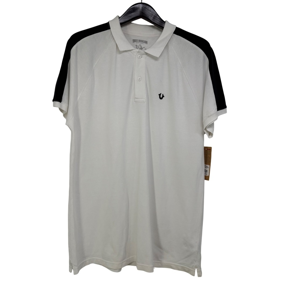 True Religion Mens Raglan Panel Polo Shirt XXL White Black Streetwear